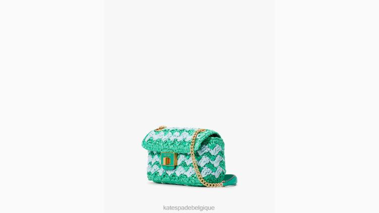 petit sac à bandoulière en raphia au crochet rayé evelyn Kate Spade femmes accessoires D828814 légumes verts frais multi