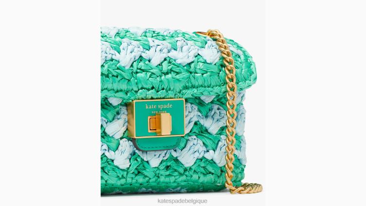 petit sac à bandoulière en raphia au crochet rayé evelyn Kate Spade femmes accessoires D828814 légumes verts frais multi