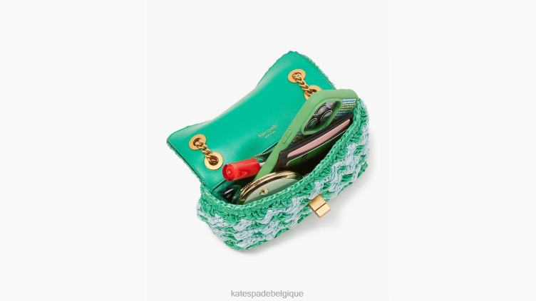 petit sac à bandoulière en raphia au crochet rayé evelyn Kate Spade femmes accessoires D828814 légumes verts frais multi