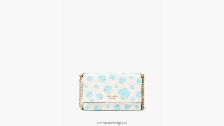 portefeuille à chaîne à rabat embossé coquillage morgan Kate Spade femmes accessoires D828846 crème multi