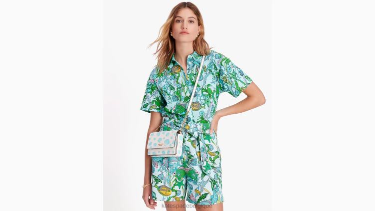 portefeuille à chaîne à rabat embossé coquillage morgan Kate Spade femmes accessoires D828846 crème multi