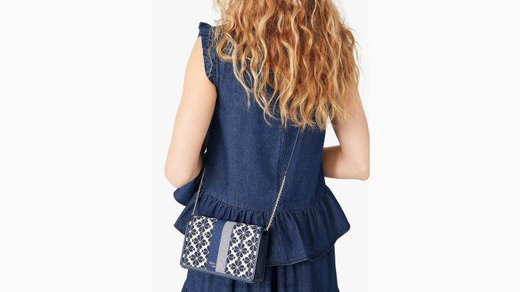 portefeuille à chaîne à rayures et fleurs en jacquard Kate Spade femmes accessoires D8288253 bleu multicolore