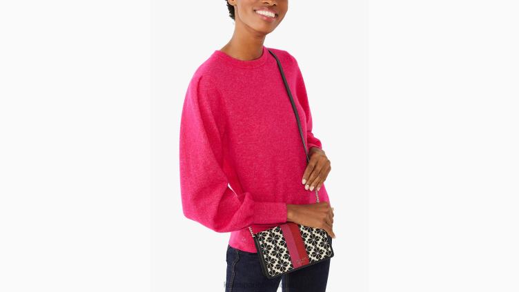portefeuille à chaîne à rayures et fleurs en jacquard Kate Spade femmes accessoires D8288254 crème multi