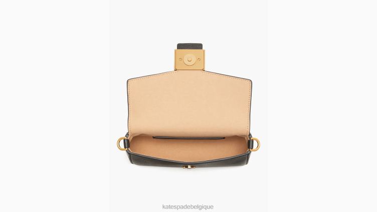 sac à bandoulière à chaîne à rabat en cuir texturé Katy Kate Spade femmes accessoires D828863 noir