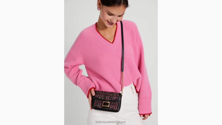 sac à bandoulière en chaîne à rabat Katy en tweed Kate Spade femmes accessoires D8288474 rose multicolore