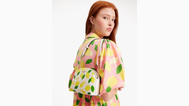 sac à bandoulière en forme de dôme à double fermeture éclair en relief Morgan Lemon Toss Kate Spade femmes accessoires D8288120 parchemin multi
