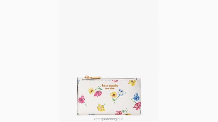 Morgan - Petit portefeuille à deux volets fin à lancer de tulipes Kate Spade femmes accessoires D8288368 crème multi
