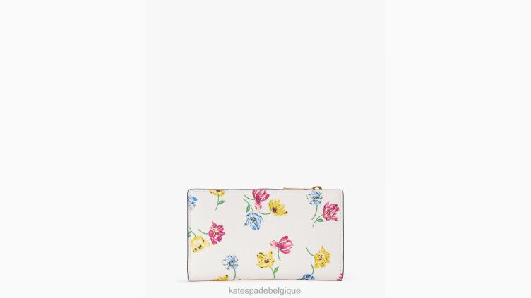 Morgan - Petit portefeuille à deux volets fin à lancer de tulipes Kate Spade femmes accessoires D8288368 crème multi