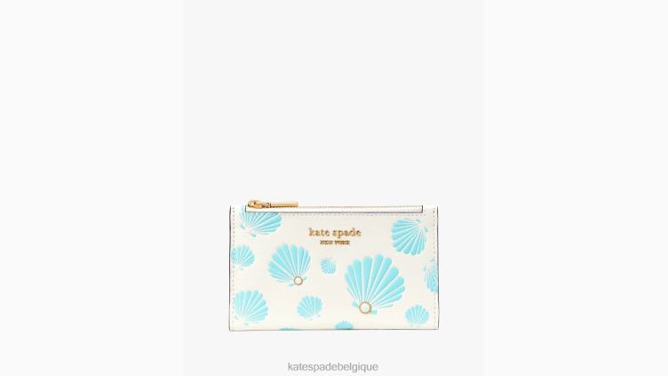 Morgan - Petit portefeuille fin à deux volets embossé coquillage Kate Spade femmes accessoires D8288345 crème multi