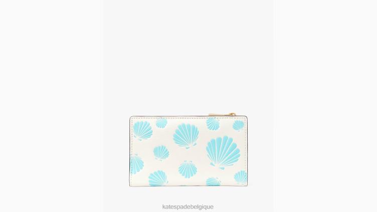 Morgan - Petit portefeuille fin à deux volets embossé coquillage Kate Spade femmes accessoires D8288345 crème multi