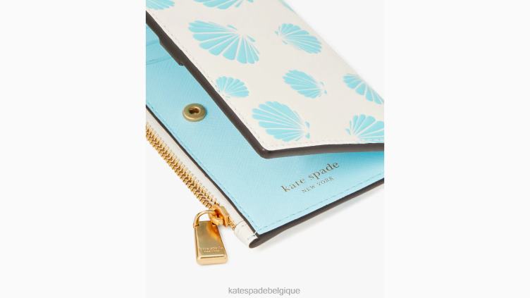 Morgan - Petit portefeuille fin à deux volets embossé coquillage Kate Spade femmes accessoires D8288345 crème multi
