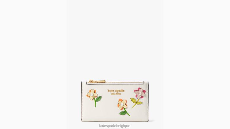 petit portefeuille à deux volets mince à fleurs en fleurs Kate Spade femmes accessoires D8288375 crème multi