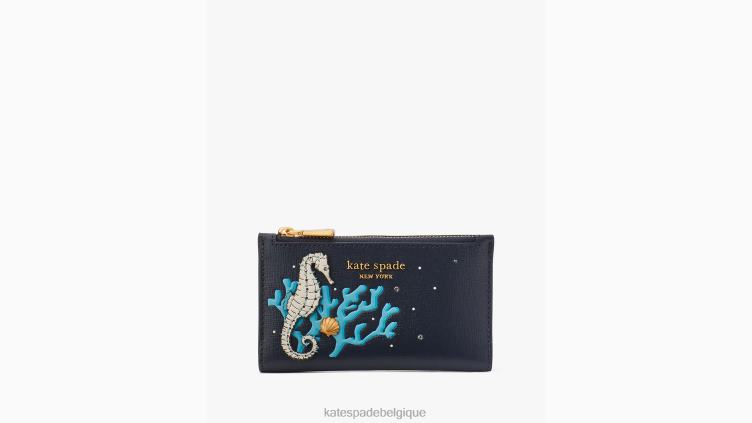 petit portefeuille à deux volets mince orné de What The Shell Kate Spade femmes accessoires D8288343 blazer bleu multicolore