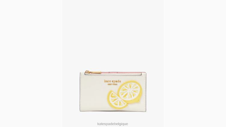 petit portefeuille mince à deux volets avec applique en forme de goutte de citron Kate Spade femmes accessoires D8288382 halo blanc multi