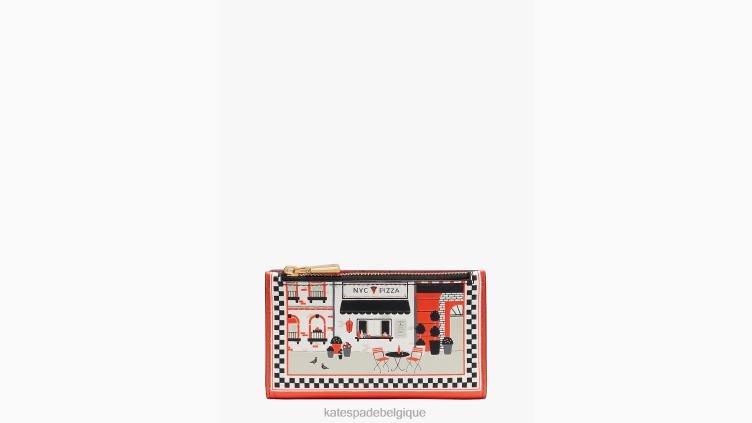 petit portefeuille mince à deux volets en cuir embossé Slice Kate Spade femmes accessoires D8288441 rouge vif multicolore