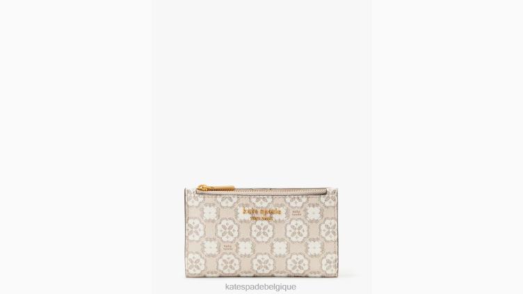 petit portefeuille mince à deux volets en toile enduite de monogramme de fleurs Kate Spade femmes accessoires D8288419 naturel multi