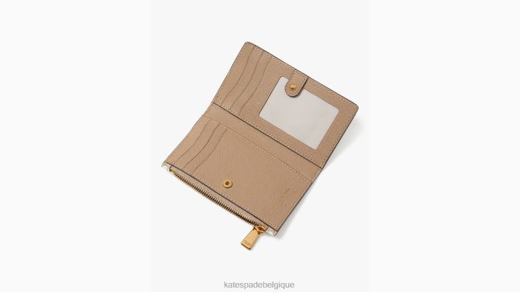 petit portefeuille mince à deux volets en toile enduite de monogramme de fleurs Kate Spade femmes accessoires D8288419 naturel multi