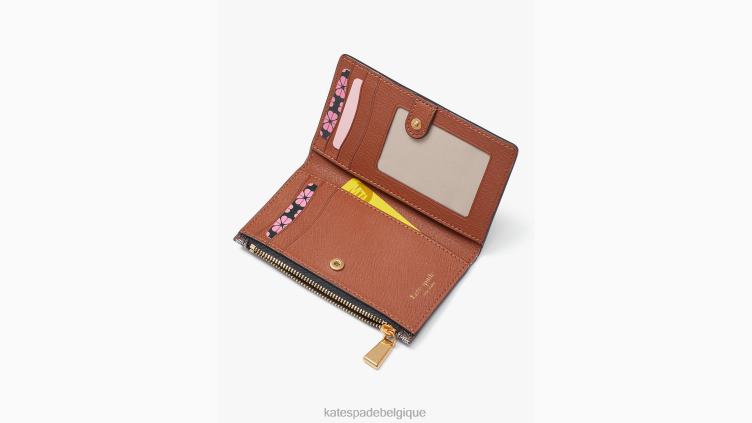 petit portefeuille mince à deux volets en toile enduite de monogramme de fleurs Kate Spade femmes accessoires D8288419 naturel multi