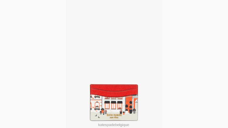 porte-cartes en cuir embossé Slice Kate Spade femmes accessoires D8288418 rouge vif multicolore