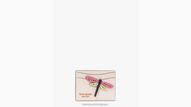 porte-cartes en cuir orné fantaisie libellule Kate Spade femmes accessoires D8288398 plage du matin multi