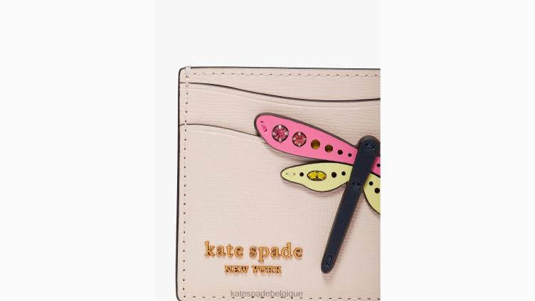 porte-cartes en cuir orné fantaisie libellule Kate Spade femmes accessoires D8288398 plage du matin multi