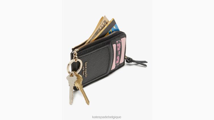 porte-cartes zippé à nœud Kate Spade femmes accessoires D8288468 noir