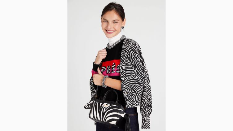 cartable ziggy en cuir lisse 3d zèbre Kate Spade femmes accessoires D8288340 noir multicolore