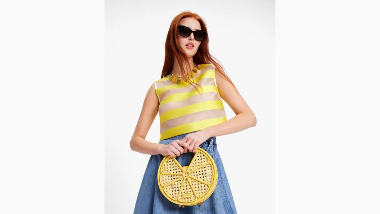 sac à poignée supérieure en raphia Lemon Drop Kate Spade femmes accessoires D8288197 pissenlit jaune multi