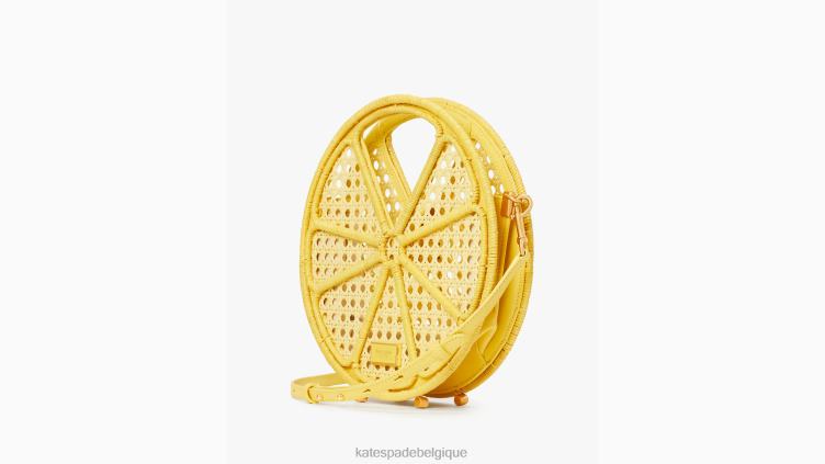 sac à poignée supérieure en raphia Lemon Drop Kate Spade femmes accessoires D8288197 pissenlit jaune multi
