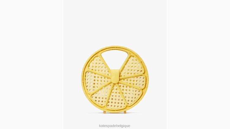 sac à poignée supérieure en raphia Lemon Drop Kate Spade femmes accessoires D8288197 pissenlit jaune multi