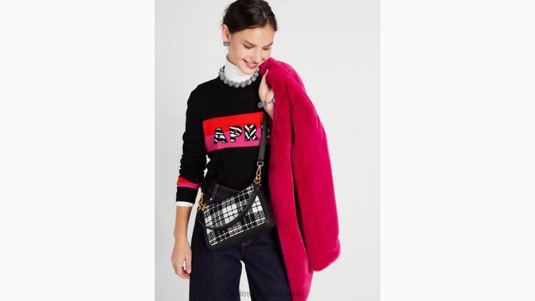Sac à bandoulière convertible de taille moyenne en jacquard à carreaux Hudson Posh Kate Spade femmes accessoires D8288328 noir multicolore