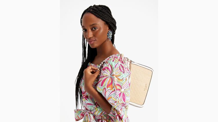 sac à bandoulière convertible moyen en paille Hudson Kate Spade femmes accessoires D828828 crème multi