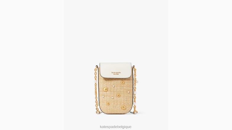 sac à bandoulière pour téléphone nord-sud en paille ornée steffie Kate Spade femmes accessoires D828829 naturel multi