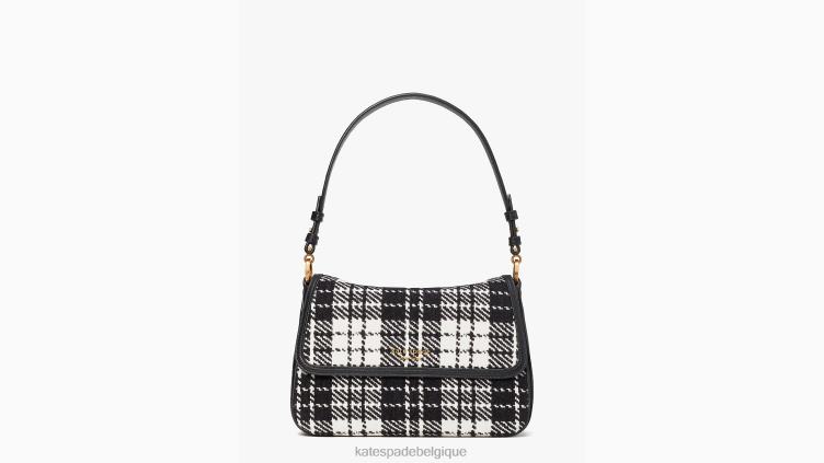 sac porté épaule convertible à rabat de taille moyenne en jacquard à carreaux hudson chic Kate Spade femmes accessoires D8288337 noir multicolore