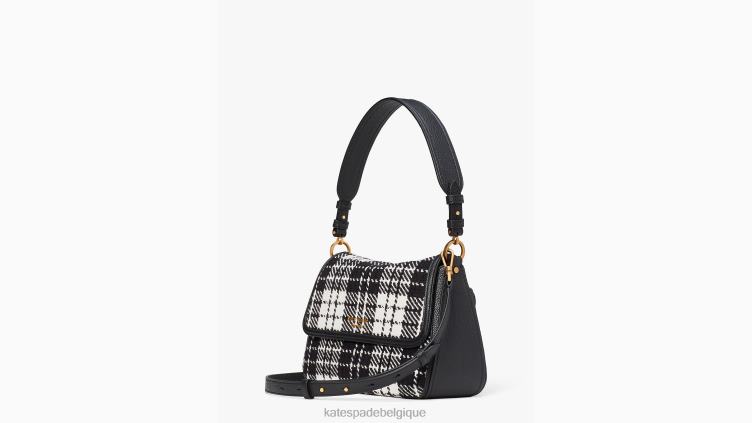 sac porté épaule convertible à rabat de taille moyenne en jacquard à carreaux hudson chic Kate Spade femmes accessoires D8288337 noir multicolore