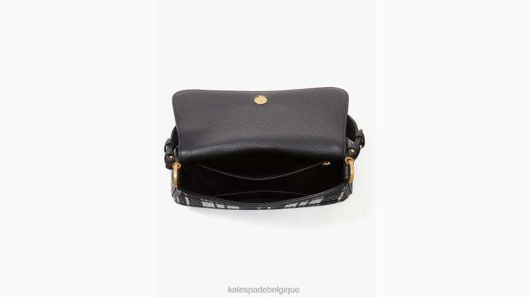 sac porté épaule convertible à rabat de taille moyenne en jacquard à carreaux hudson chic Kate Spade femmes accessoires D8288337 noir multicolore