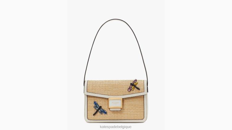 sac porté épaule moyen en paille à ornements libellule Katy Kate Spade femmes accessoires D8288154 naturel multi