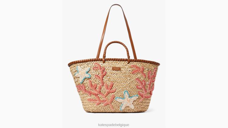grand cabas en paille orné de coquillages Kate Spade femmes accessoires D82884 naturel multi