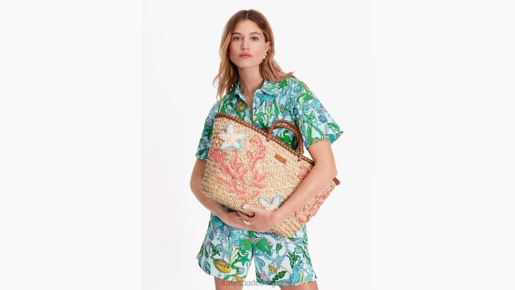 grand cabas en paille orné de coquillages Kate Spade femmes accessoires D82884 naturel multi