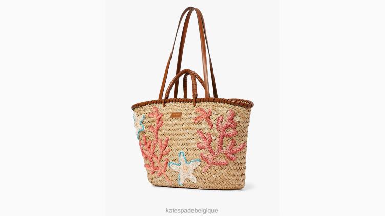grand cabas en paille orné de coquillages Kate Spade femmes accessoires D82884 naturel multi