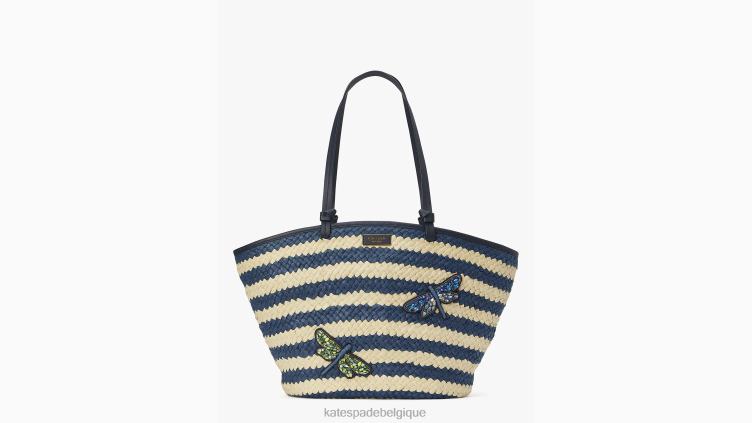 grand cabas en paille à rayures et ornements Shore Thing Kate Spade femmes accessoires D8288303 blazer bleu multicolore