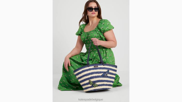 grand cabas en paille à rayures et ornements Shore Thing Kate Spade femmes accessoires D8288303 blazer bleu multicolore