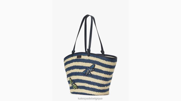 grand cabas en paille à rayures et ornements Shore Thing Kate Spade femmes accessoires D8288303 blazer bleu multicolore