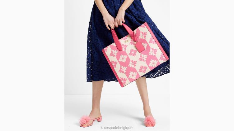 grand cabas manhattan en toile bicolore flower Kate Spade femmes accessoires D8288187 pompon rose multi