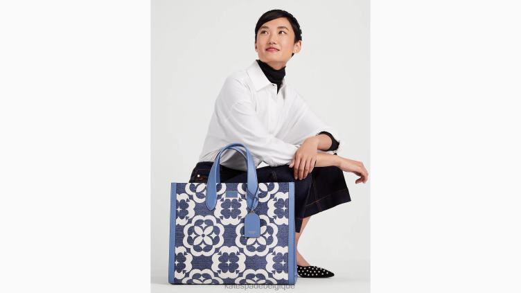 grand fourre-tout en chenille à monogramme floral manhattan Kate Spade femmes accessoires D8288308 manta bleu multi