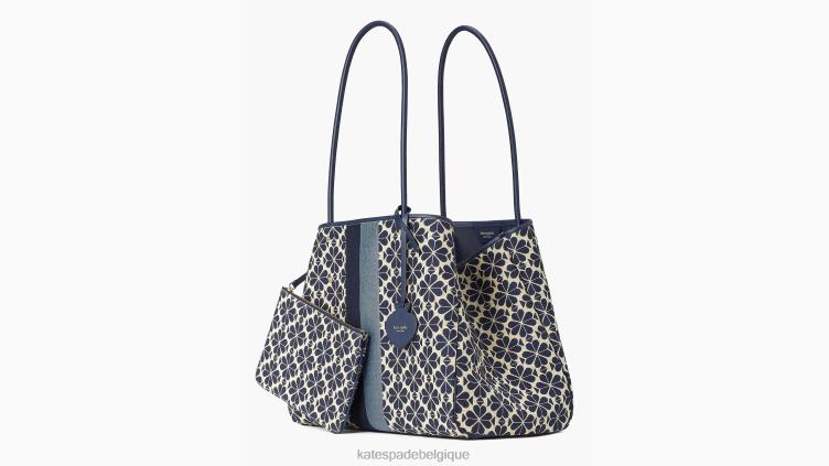 grand fourre-tout à fleurs en jacquard à rayures Kate Spade femmes accessoires D8288206 bleu multicolore