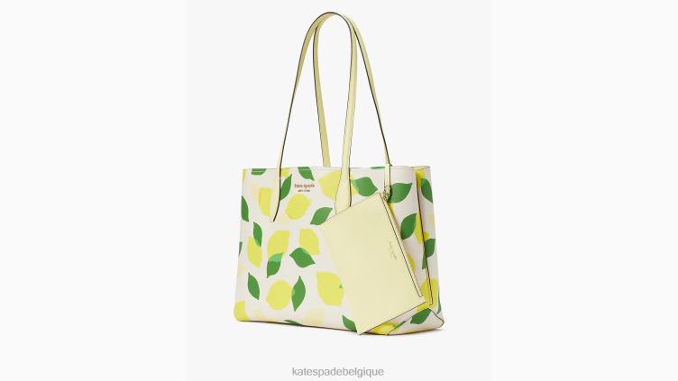 grand fourre-tout à motif citron toute la journée Kate Spade femmes accessoires D8288106 parchemin multi