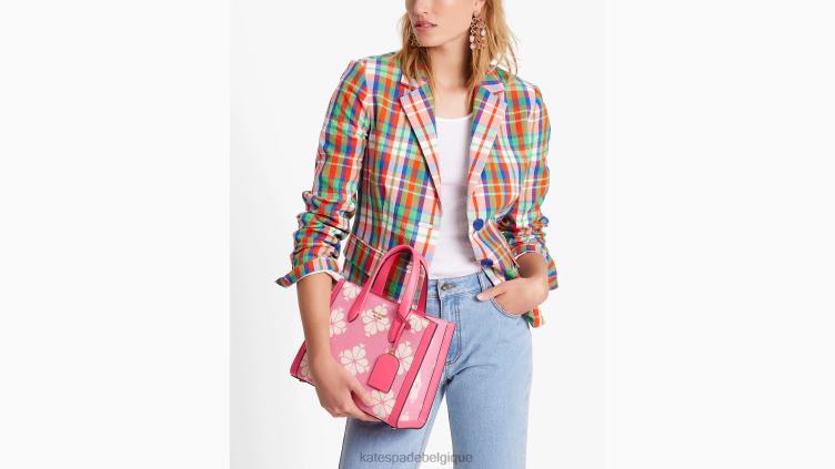 petit cabas manhattan en toile bicolore flower Kate Spade femmes accessoires D8288287 pompon rose multi