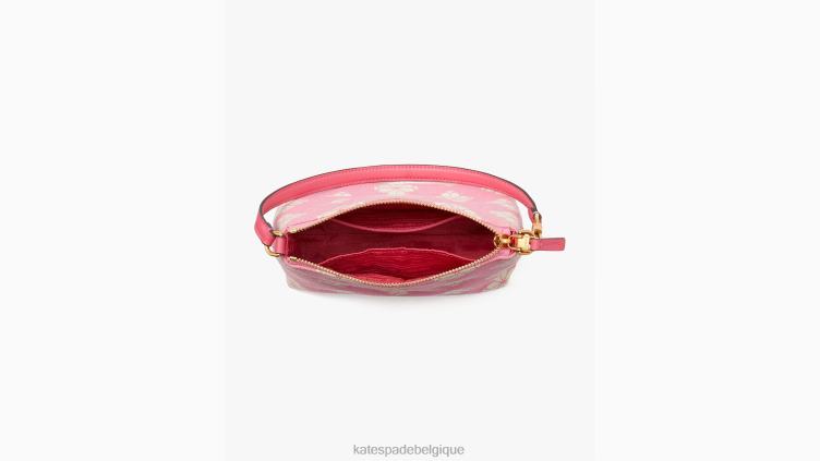 pochette east west en toile bicolore à fleurs Kate Spade femmes accessoires D8288251 pompon rose multi