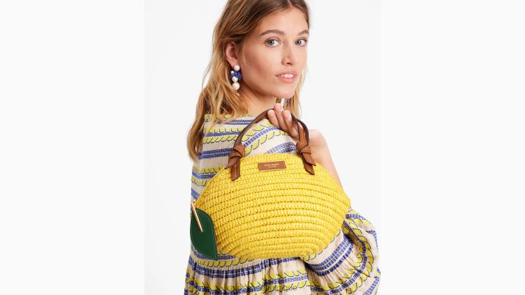 sac à bandoulière 3D en paille à goutte de citron Kate Spade femmes accessoires D828894 pissenlit jaune multi